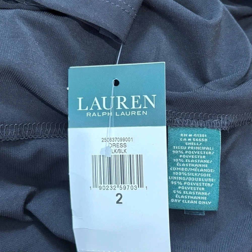 NWT Lauren Ralph Lauren  black long sleeve silk tuxedo formal prom blazer dress